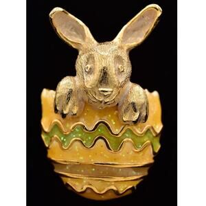 Alfred Sung Vintage Bunny Rabbit Pin Brooch Easter Egg Gold AS Signed Bin5B